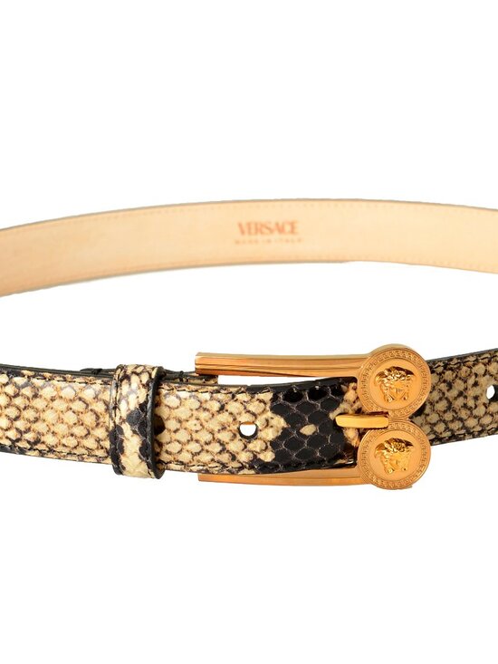 Versace Women\'s 100% Leather Python Print Medusa Head Buckle Belt US 34 IT 85
